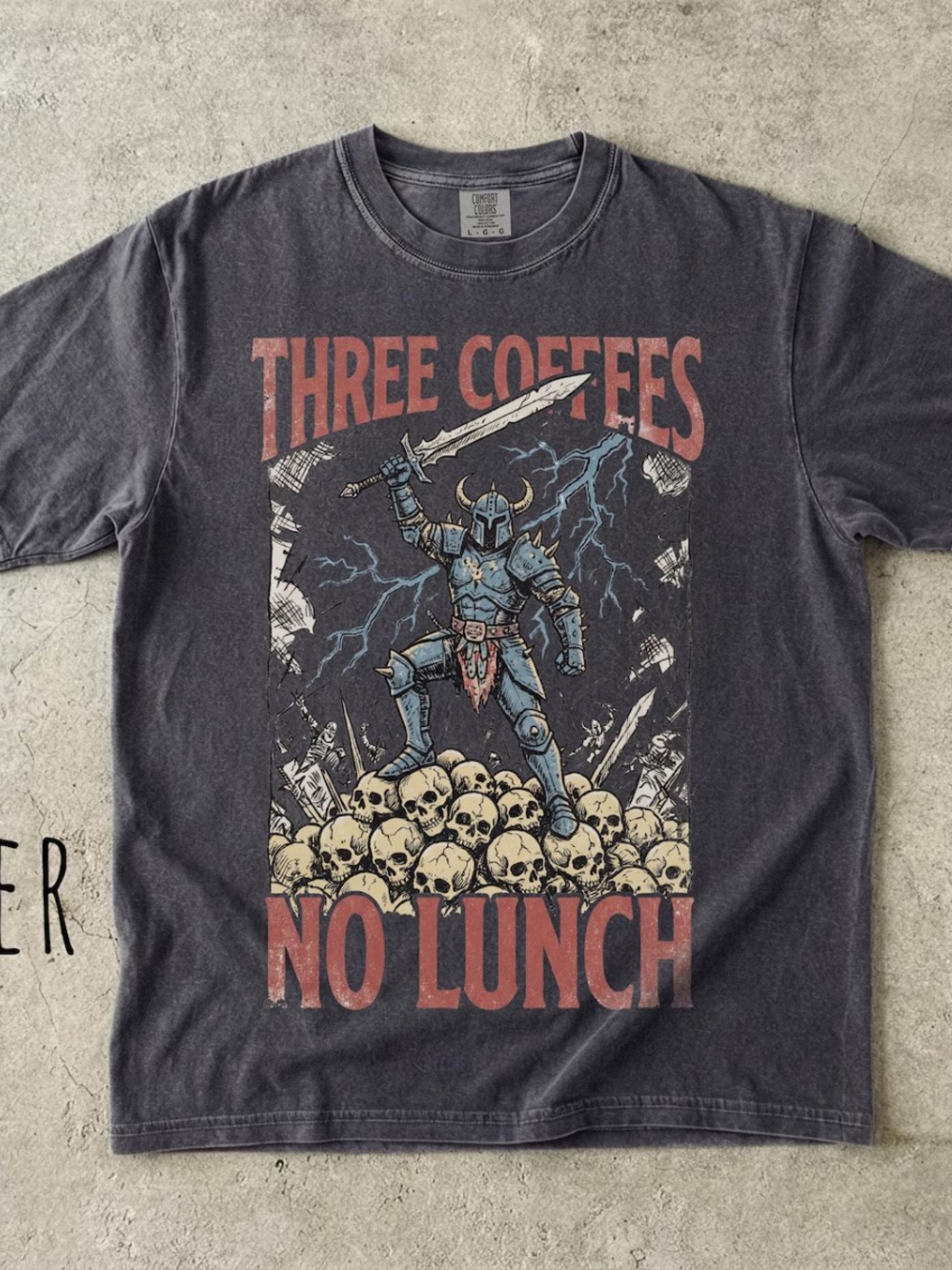 Comfort Colors Pepper Graphic Tee with Red Text and Blue Knight